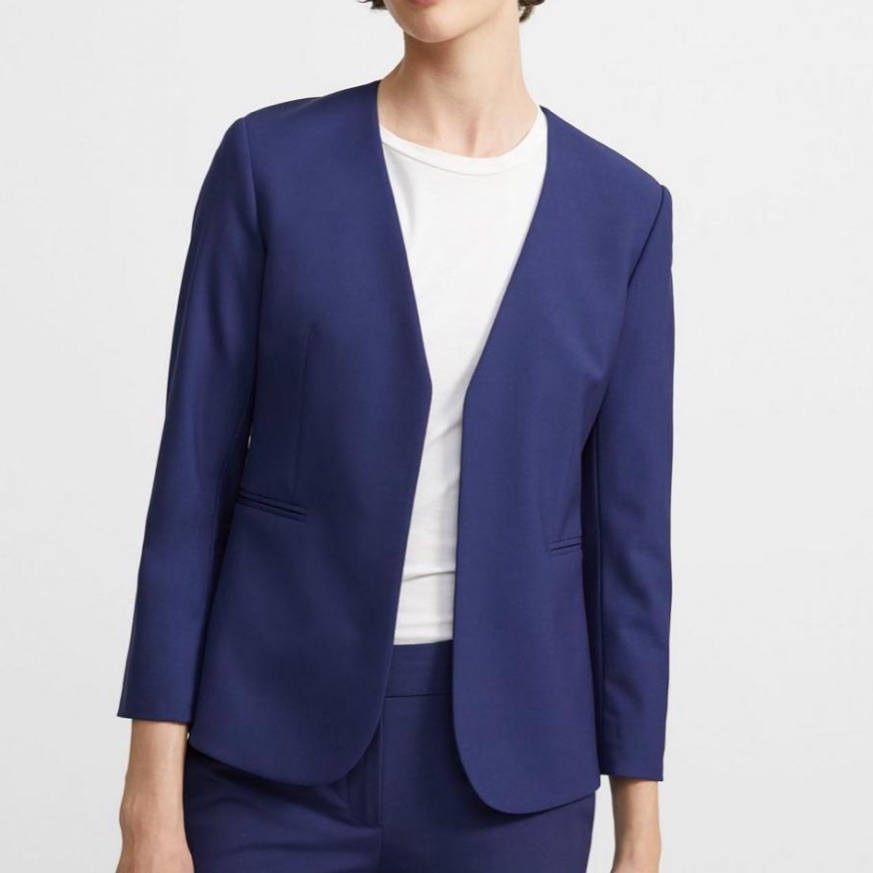 Theory Lindrayia Navy Open Front Classic Blazer In Good Wool Size 4